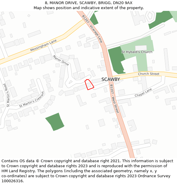 8, MANOR DRIVE, SCAWBY, BRIGG, DN20 9AX: Location map and indicative extent of plot