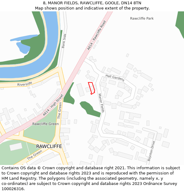 8, MANOR FIELDS, RAWCLIFFE, GOOLE, DN14 8TN: Location map and indicative extent of plot