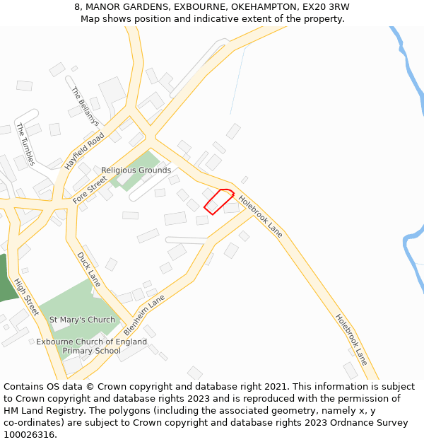 8, MANOR GARDENS, EXBOURNE, OKEHAMPTON, EX20 3RW: Location map and indicative extent of plot