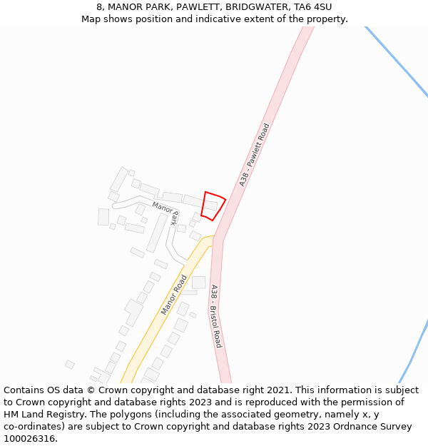8, MANOR PARK, PAWLETT, BRIDGWATER, TA6 4SU: Location map and indicative extent of plot