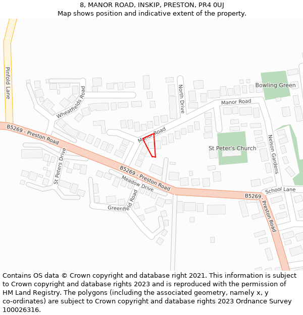 8, MANOR ROAD, INSKIP, PRESTON, PR4 0UJ: Location map and indicative extent of plot