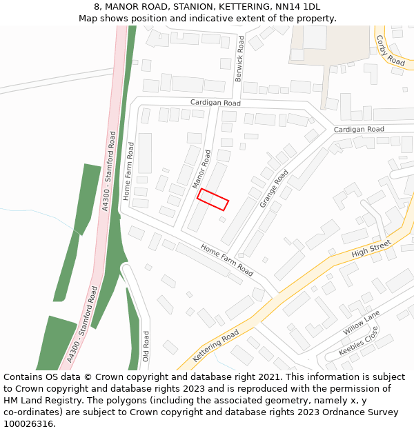 8, MANOR ROAD, STANION, KETTERING, NN14 1DL: Location map and indicative extent of plot