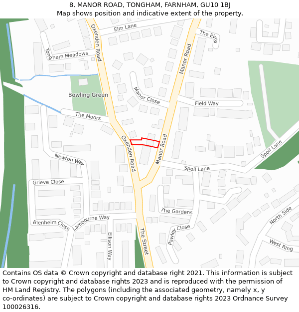 8, MANOR ROAD, TONGHAM, FARNHAM, GU10 1BJ: Location map and indicative extent of plot