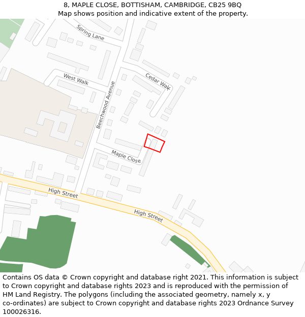 8, MAPLE CLOSE, BOTTISHAM, CAMBRIDGE, CB25 9BQ: Location map and indicative extent of plot