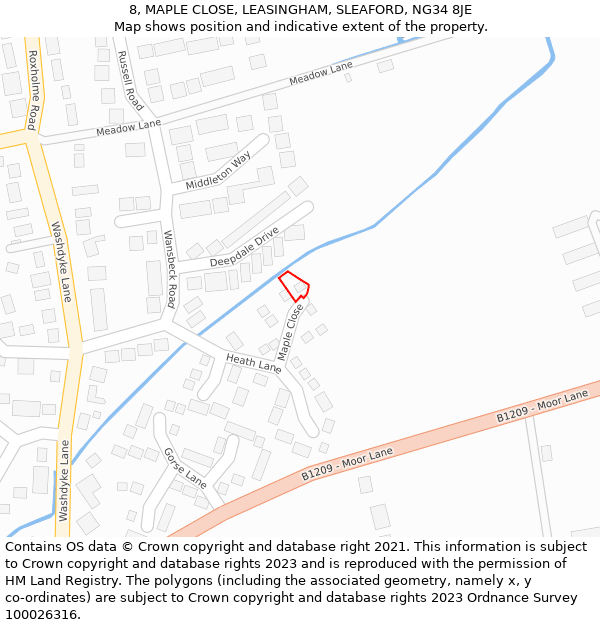 8, MAPLE CLOSE, LEASINGHAM, SLEAFORD, NG34 8JE: Location map and indicative extent of plot