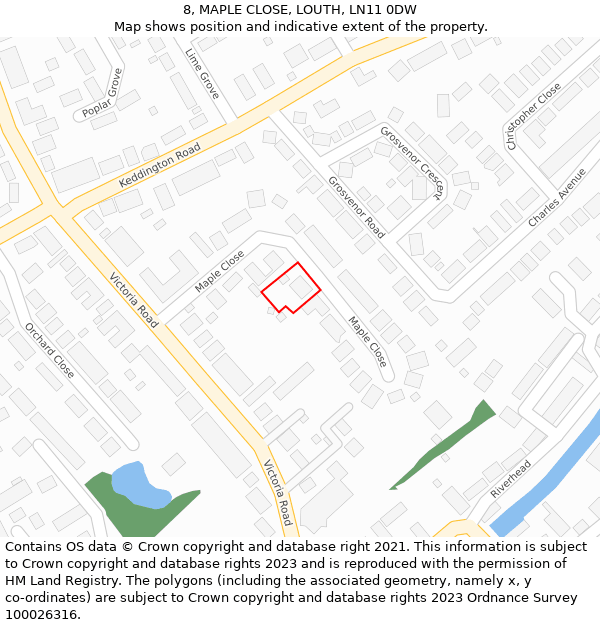 8, MAPLE CLOSE, LOUTH, LN11 0DW: Location map and indicative extent of plot