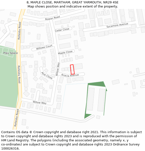 8, MAPLE CLOSE, MARTHAM, GREAT YARMOUTH, NR29 4SE: Location map and indicative extent of plot