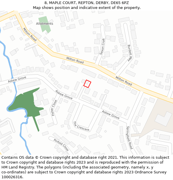 8, MAPLE COURT, REPTON, DERBY, DE65 6PZ: Location map and indicative extent of plot