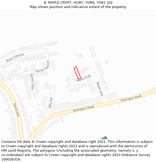 8, MAPLE CROFT, HUBY, YORK, YO61 1JQ: Location map and indicative extent of plot