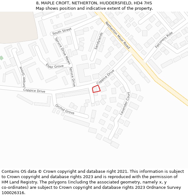 8, MAPLE CROFT, NETHERTON, HUDDERSFIELD, HD4 7HS: Location map and indicative extent of plot