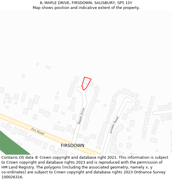 8, MAPLE DRIVE, FIRSDOWN, SALISBURY, SP5 1SY: Location map and indicative extent of plot