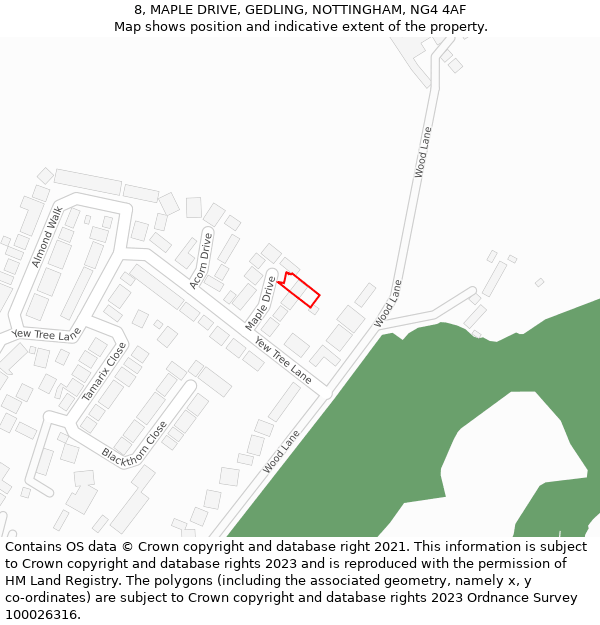 8, MAPLE DRIVE, GEDLING, NOTTINGHAM, NG4 4AF: Location map and indicative extent of plot