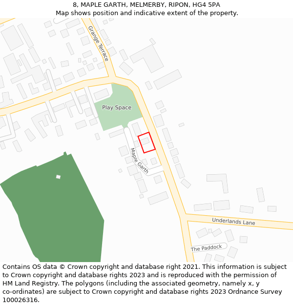 8, MAPLE GARTH, MELMERBY, RIPON, HG4 5PA: Location map and indicative extent of plot