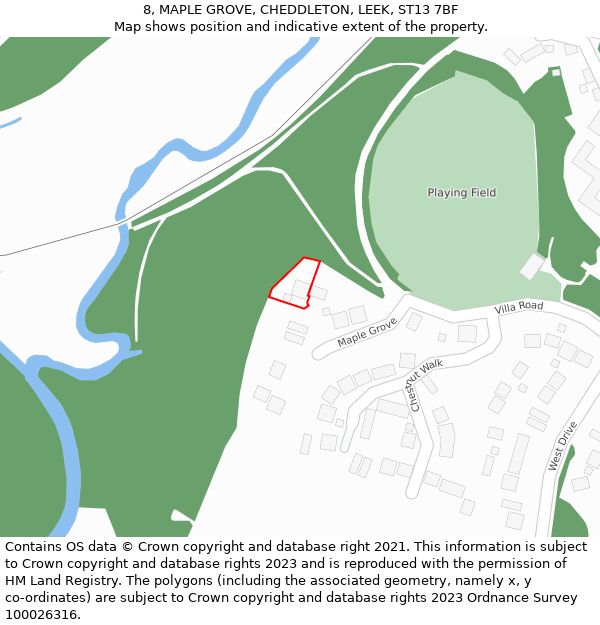 8, MAPLE GROVE, CHEDDLETON, LEEK, ST13 7BF: Location map and indicative extent of plot