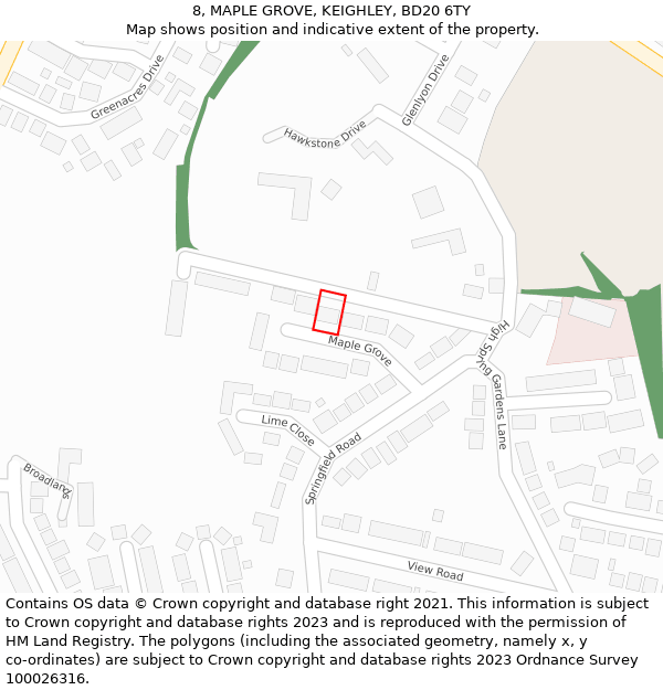 8, MAPLE GROVE, KEIGHLEY, BD20 6TY: Location map and indicative extent of plot