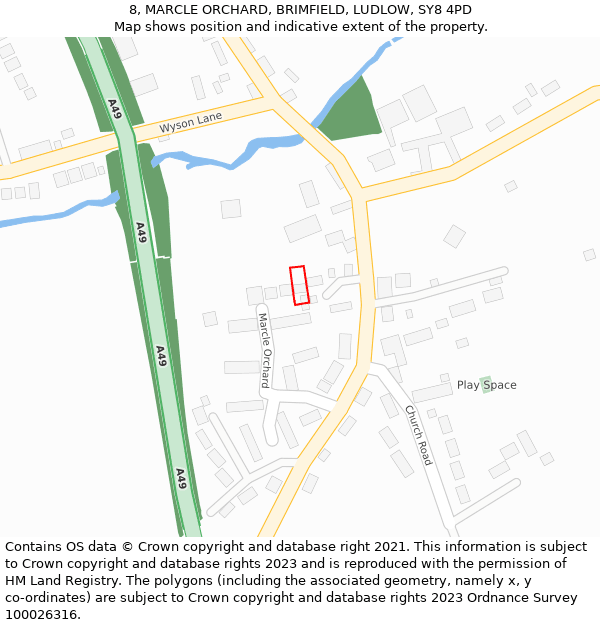 8, MARCLE ORCHARD, BRIMFIELD, LUDLOW, SY8 4PD: Location map and indicative extent of plot