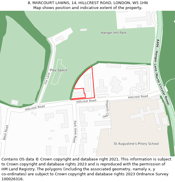 8, MARCOURT LAWNS, 14, HILLCREST ROAD, LONDON, W5 1HN: Location map and indicative extent of plot
