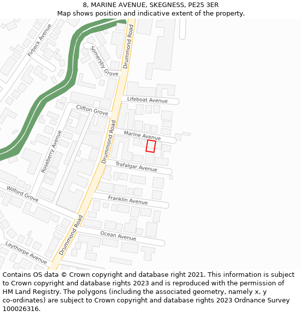 8, MARINE AVENUE, SKEGNESS, PE25 3ER: Location map and indicative extent of plot