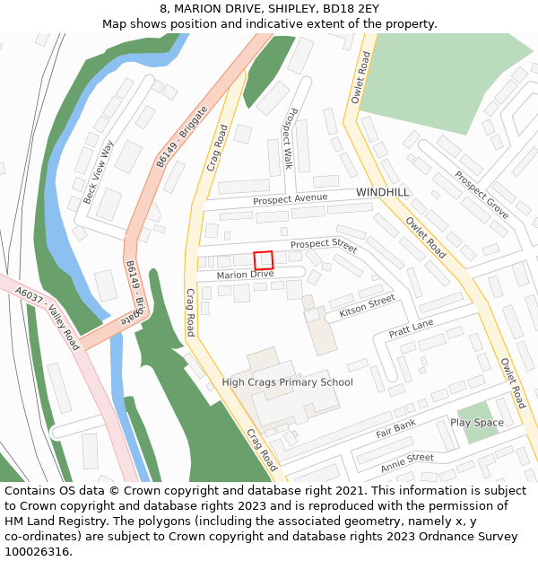 8, MARION DRIVE, SHIPLEY, BD18 2EY: Location map and indicative extent of plot