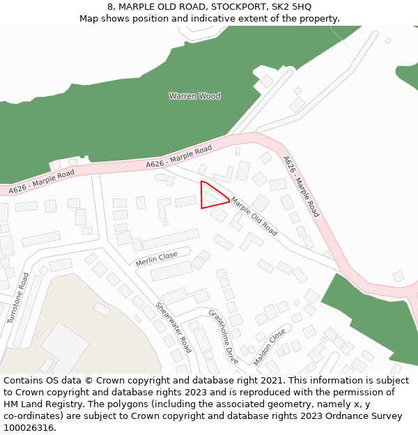 8, MARPLE OLD ROAD, STOCKPORT, SK2 5HQ: Location map and indicative extent of plot