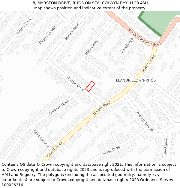 8, MARSTON DRIVE, RHOS ON SEA, COLWYN BAY, LL28 4SH: Location map and indicative extent of plot