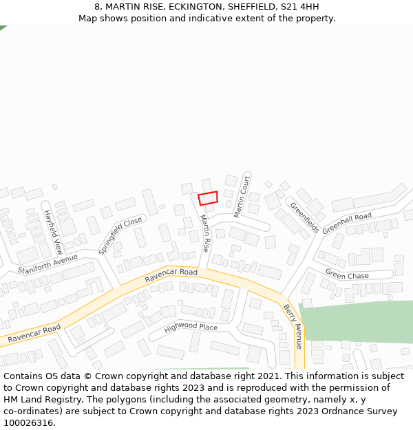 8, MARTIN RISE, ECKINGTON, SHEFFIELD, S21 4HH: Location map and indicative extent of plot