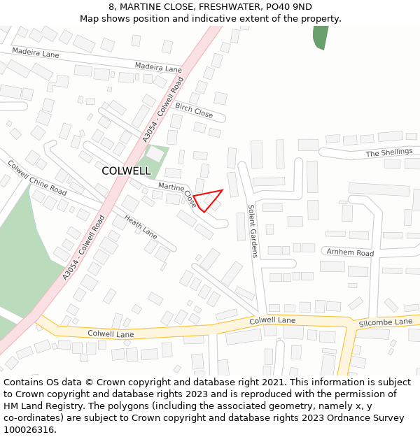 8, MARTINE CLOSE, FRESHWATER, PO40 9ND: Location map and indicative extent of plot