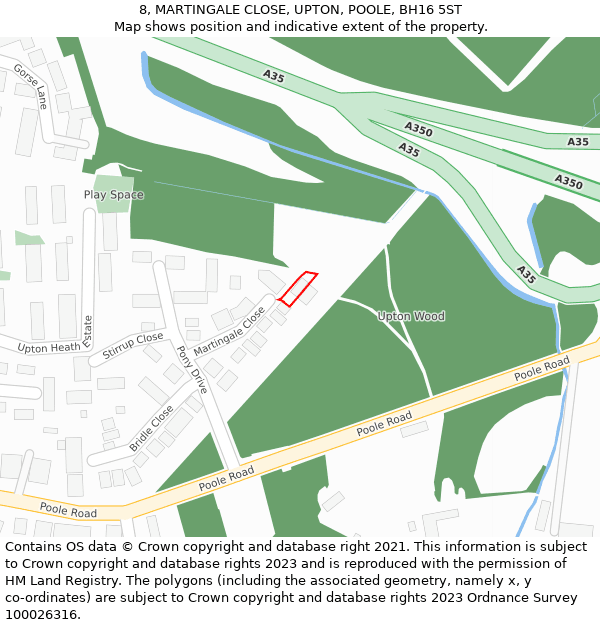 8, MARTINGALE CLOSE, UPTON, POOLE, BH16 5ST: Location map and indicative extent of plot