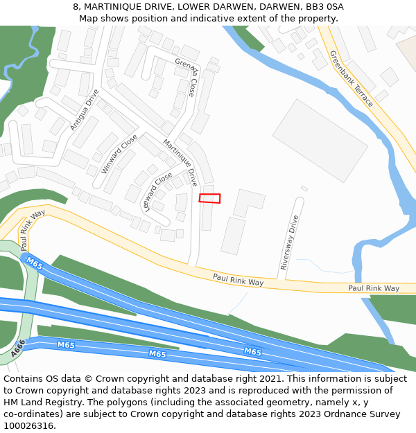 8, MARTINIQUE DRIVE, LOWER DARWEN, DARWEN, BB3 0SA: Location map and indicative extent of plot