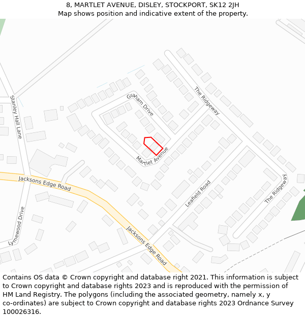 8, MARTLET AVENUE, DISLEY, STOCKPORT, SK12 2JH: Location map and indicative extent of plot