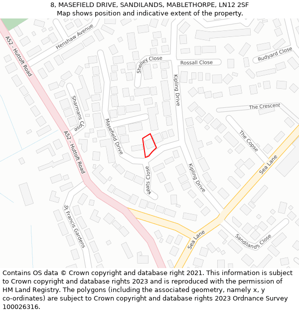 8, MASEFIELD DRIVE, SANDILANDS, MABLETHORPE, LN12 2SF: Location map and indicative extent of plot