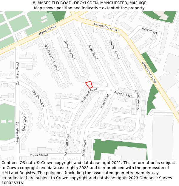 8, MASEFIELD ROAD, DROYLSDEN, MANCHESTER, M43 6QP: Location map and indicative extent of plot