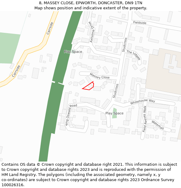 8, MASSEY CLOSE, EPWORTH, DONCASTER, DN9 1TN: Location map and indicative extent of plot