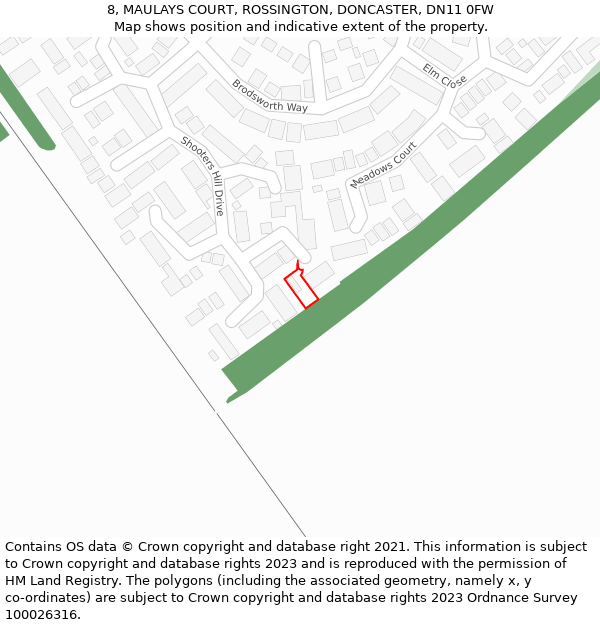 8, MAULAYS COURT, ROSSINGTON, DONCASTER, DN11 0FW: Location map and indicative extent of plot