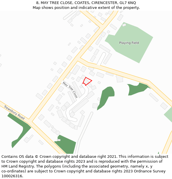 8, MAY TREE CLOSE, COATES, CIRENCESTER, GL7 6NQ: Location map and indicative extent of plot