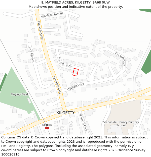 8, MAYFIELD ACRES, KILGETTY, SA68 0UW: Location map and indicative extent of plot