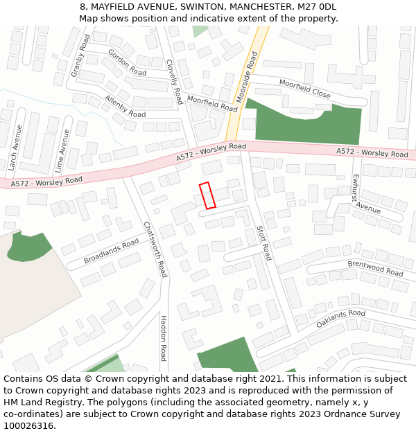 8, MAYFIELD AVENUE, SWINTON, MANCHESTER, M27 0DL: Location map and indicative extent of plot