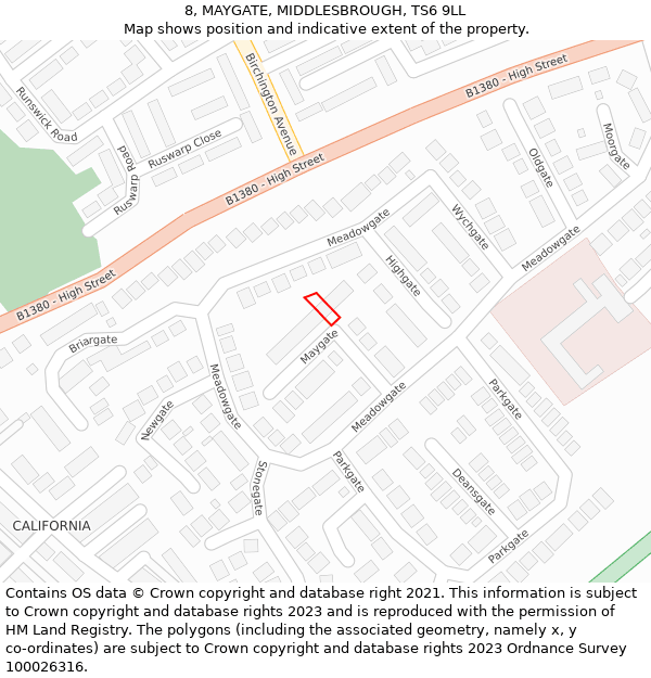 8, MAYGATE, MIDDLESBROUGH, TS6 9LL: Location map and indicative extent of plot