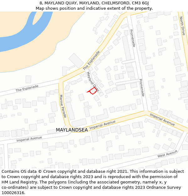 8, MAYLAND QUAY, MAYLAND, CHELMSFORD, CM3 6GJ: Location map and indicative extent of plot