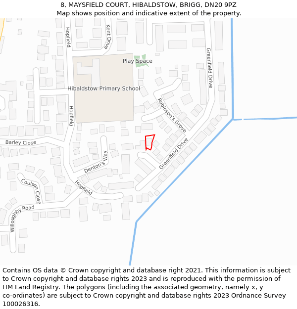 8, MAYSFIELD COURT, HIBALDSTOW, BRIGG, DN20 9PZ: Location map and indicative extent of plot