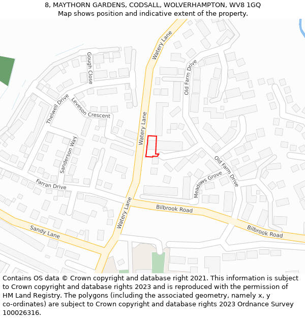 8, MAYTHORN GARDENS, CODSALL, WOLVERHAMPTON, WV8 1GQ: Location map and indicative extent of plot