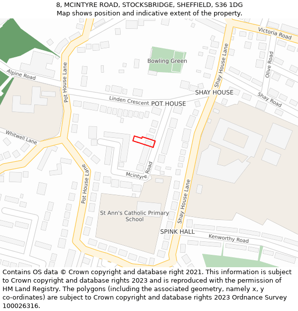 8, MCINTYRE ROAD, STOCKSBRIDGE, SHEFFIELD, S36 1DG: Location map and indicative extent of plot