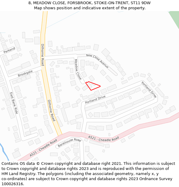 8, MEADOW CLOSE, FORSBROOK, STOKE-ON-TRENT, ST11 9DW: Location map and indicative extent of plot