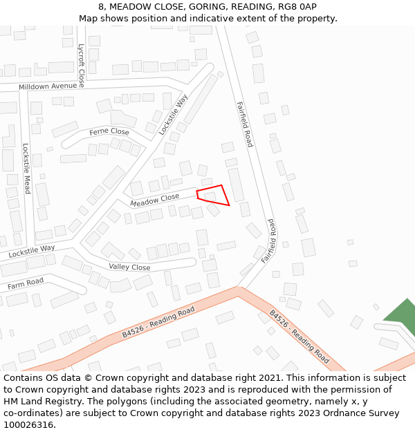 8, MEADOW CLOSE, GORING, READING, RG8 0AP: Location map and indicative extent of plot