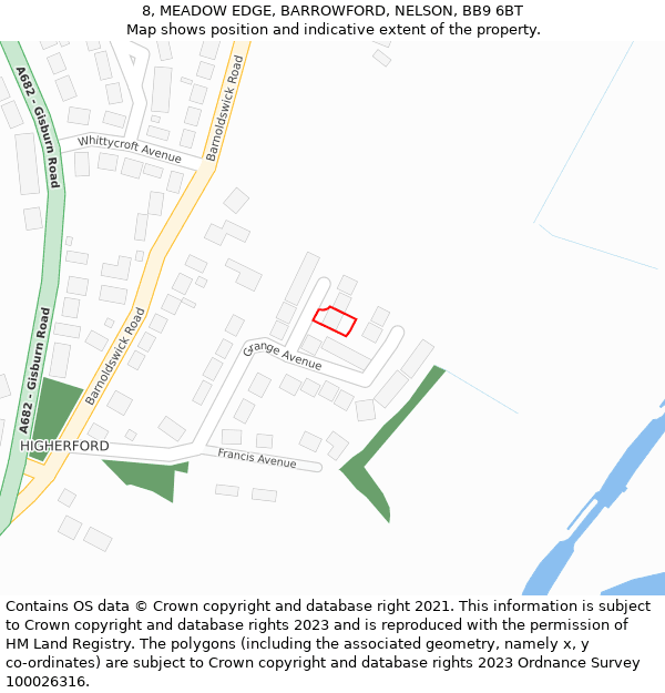 8, MEADOW EDGE, BARROWFORD, NELSON, BB9 6BT: Location map and indicative extent of plot