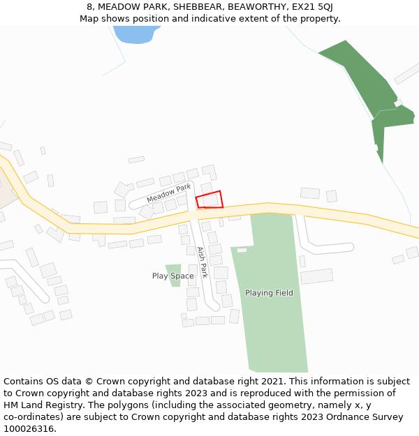 8, MEADOW PARK, SHEBBEAR, BEAWORTHY, EX21 5QJ: Location map and indicative extent of plot