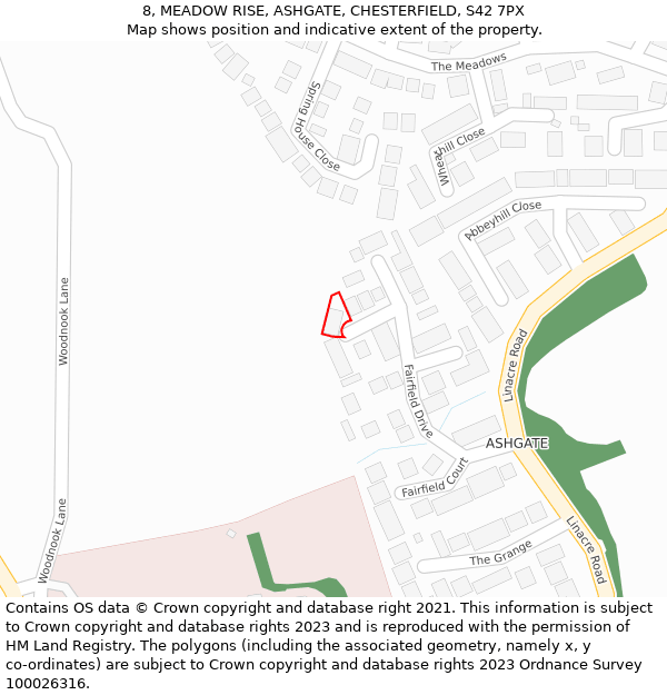 8, MEADOW RISE, ASHGATE, CHESTERFIELD, S42 7PX: Location map and indicative extent of plot