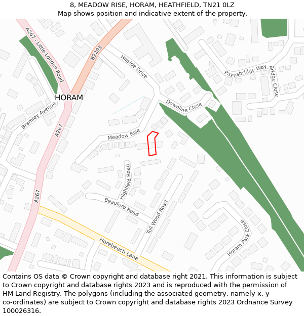 8, MEADOW RISE, HORAM, HEATHFIELD, TN21 0LZ: Location map and indicative extent of plot