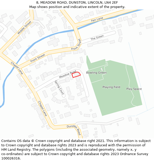 8, MEADOW ROAD, DUNSTON, LINCOLN, LN4 2EF: Location map and indicative extent of plot