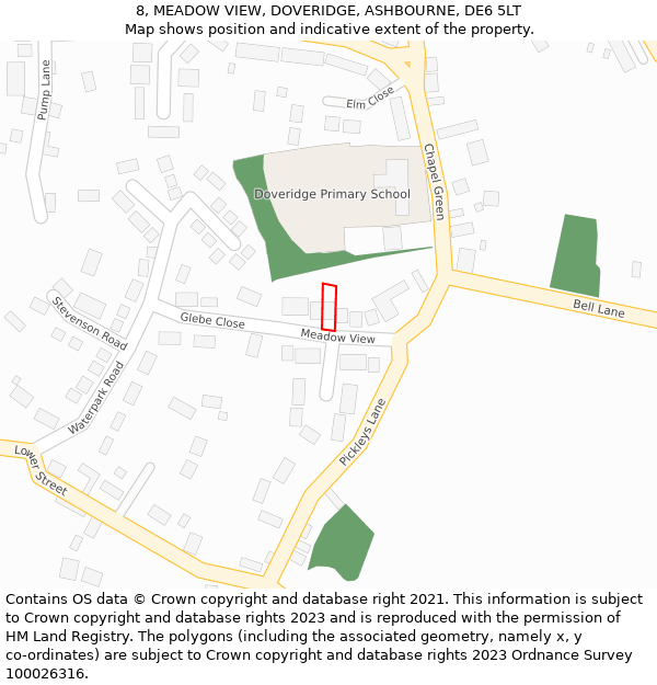8, MEADOW VIEW, DOVERIDGE, ASHBOURNE, DE6 5LT: Location map and indicative extent of plot